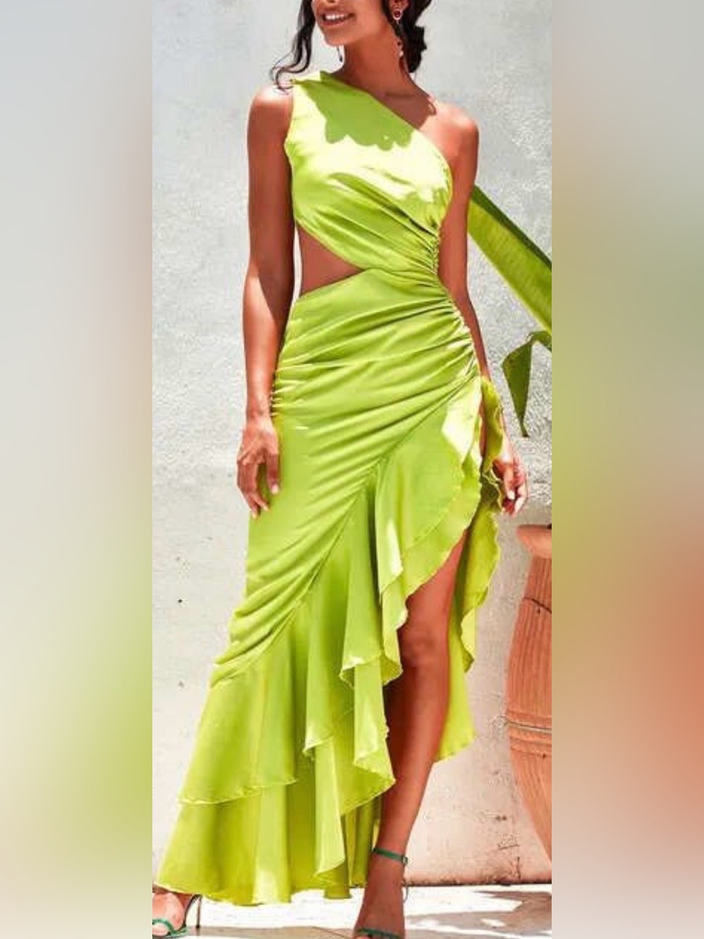 NWT Love & Lemonade Lime Green One-Shoulder Ruffle Dress XS
